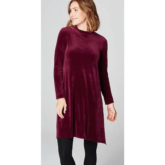J. Jill Dresses & Skirts - J. Jill Pure Jill Velour Long Sleeve Tunic Top Size SP Small Petite Burgundy